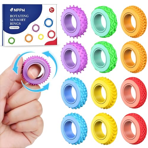 NPPN Sensory Toys Fidget Rings for Kids 12 Pcs Finger Spinner Rings for Anxiety Relief Autism ADHD Quiet Fidgets for Classroom Prizes Party Favors Bulk Pinata Stuffers - Image 1