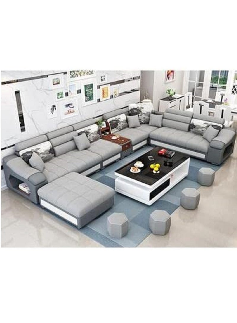 Ripple FURNITURE Modern Couch U Shaped Fabric Living Room Furniture Chaise Lounge Recliner Sectional L Shape Corner Sofa Sets Grey 398X90X80  - Image 1
