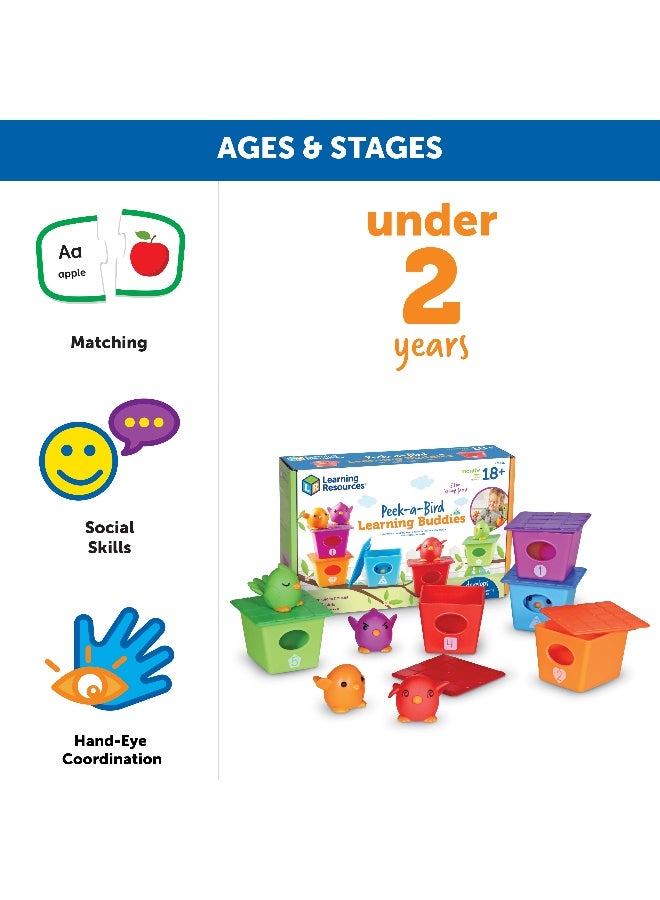 ليرننج ريسورسز موارد التعلم Peek-a-Bird Learning Buddies، لعبة تعليمية للأطفال الصغار تحتوي على 5 دمى أصابع للطيور وبيوت طيور مرقمة، تُعلّم الألوان والعد والعواطف والمهارات الحركية الدقيقة، للأعمار من 18 شهرًا فما فوق - Image 5