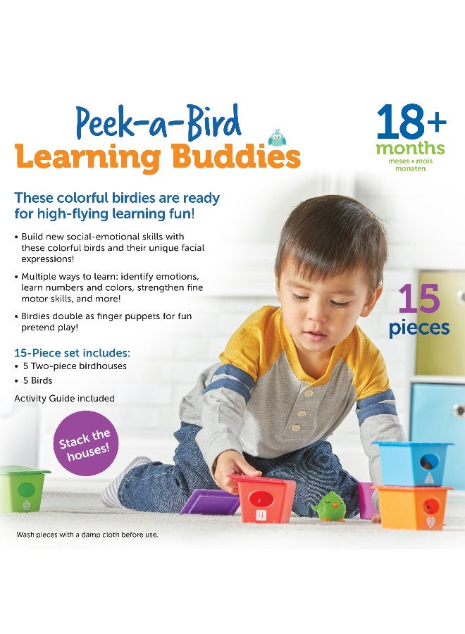 ليرننج ريسورسز موارد التعلم Peek-a-Bird Learning Buddies، لعبة تعليمية للأطفال الصغار تحتوي على 5 دمى أصابع للطيور وبيوت طيور مرقمة، تُعلّم الألوان والعد والعواطف والمهارات الحركية الدقيقة، للأعمار من 18 شهرًا فما فوق - Image 4