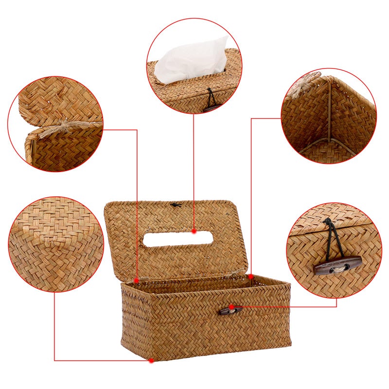 Sumnacon Tissue Box Cover Rectangle Tissue Box Seagrass Tissue Box Holder Woven Tissue Holder Decorative Tissue Cover for Bathroom Tissue Box Cover Rectangular for Home Office Table Caramel - Image 4