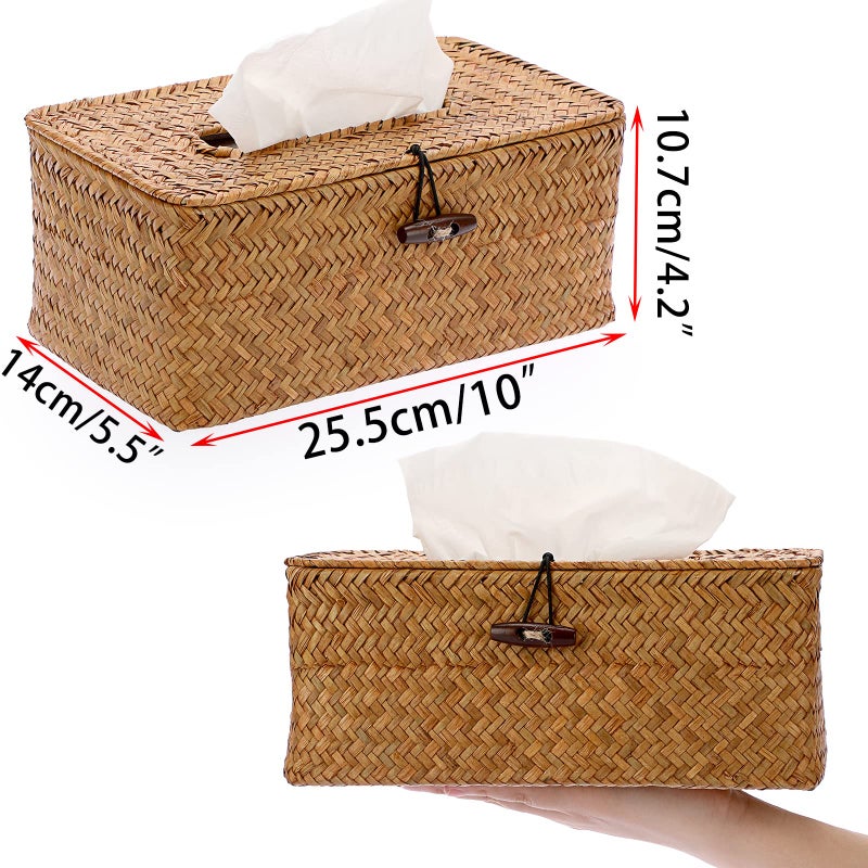 Sumnacon Tissue Box Cover Rectangle Tissue Box Seagrass Tissue Box Holder Woven Tissue Holder Decorative Tissue Cover for Bathroom Tissue Box Cover Rectangular for Home Office Table Caramel - Image 5