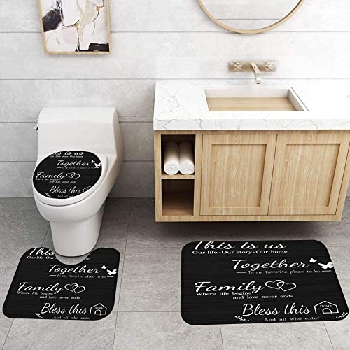 juwute 4Pcs Family Shower Curtain Sets with Non-Slip Rugs, Toilet Lid Cover and Bath Mat, Black Home Bathroom Decor Set Accessories Waterproof Shower Curtains with 12 Hooks, 72 x 72 Inch - Image 5