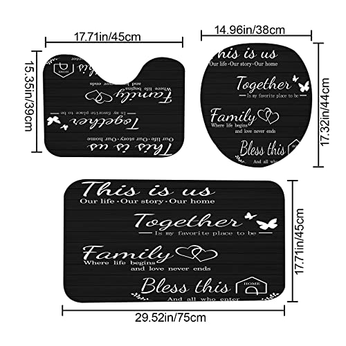 juwute 4Pcs Family Shower Curtain Sets with Non-Slip Rugs, Toilet Lid Cover and Bath Mat, Black Home Bathroom Decor Set Accessories Waterproof Shower Curtains with 12 Hooks, 72 x 72 Inch - Image 4