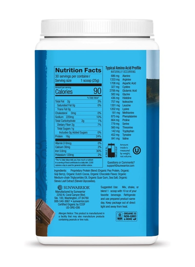 Sunwarrior Sunwarrior Warrior Blend Organic Plant-Based Protein Powder Chocolate – Vegan, Keto-Friendly, 750g  - Image 2