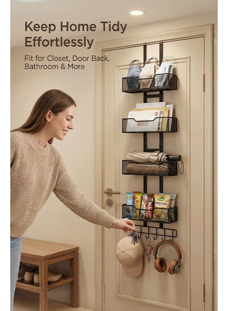 فورثكان منظم الحقائب المعلق على الباب Forthcan، حامل حقيبة معدني قابل للتعديل بـ 5 خطافات، رف تخزين للمحافظ، مناسب للخزائن والأبواب - Image 3