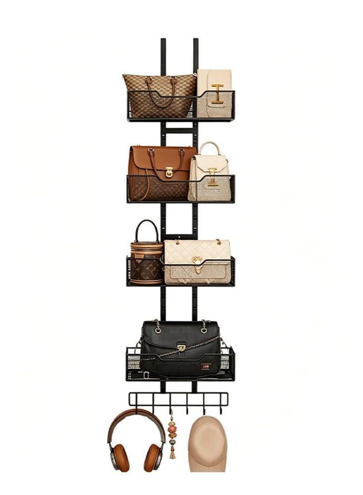 فورثكان منظم الحقائب المعلق على الباب Forthcan، حامل حقيبة معدني قابل للتعديل بـ 5 خطافات، رف تخزين للمحافظ، مناسب للخزائن والأبواب - Image 1