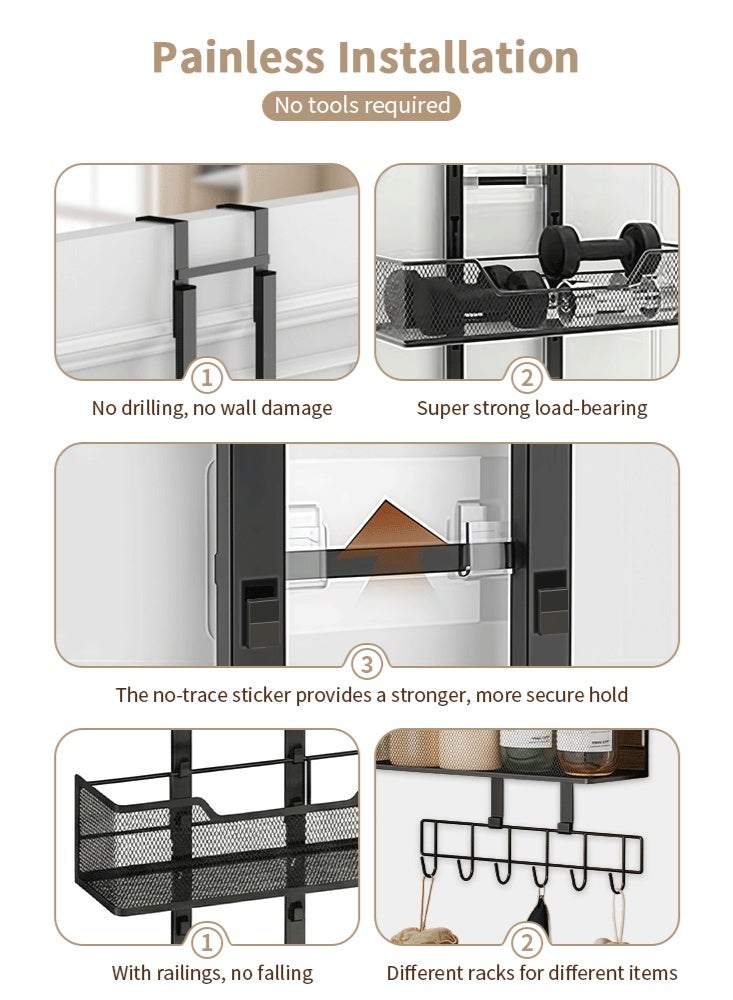 فورثكان منظم الحقائب المعلق على الباب Forthcan، حامل حقيبة معدني قابل للتعديل بـ 5 خطافات، رف تخزين للمحافظ، مناسب للخزائن والأبواب - Image 5