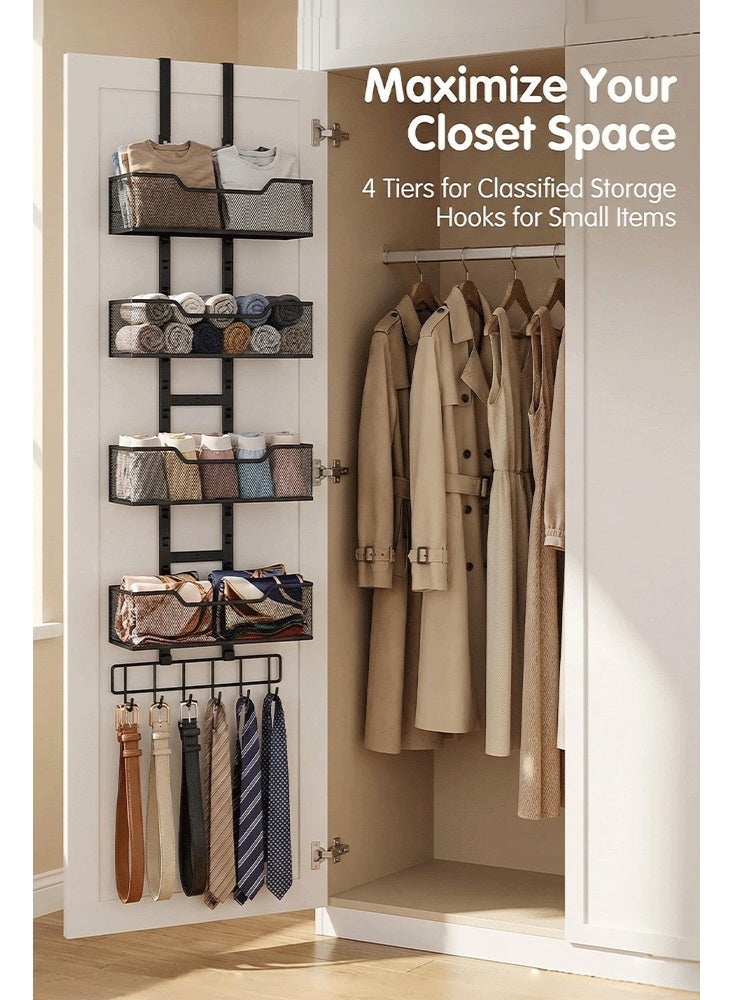 فورثكان منظم الحقائب المعلق على الباب Forthcan، حامل حقيبة معدني قابل للتعديل بـ 5 خطافات، رف تخزين للمحافظ، مناسب للخزائن والأبواب - Image 2