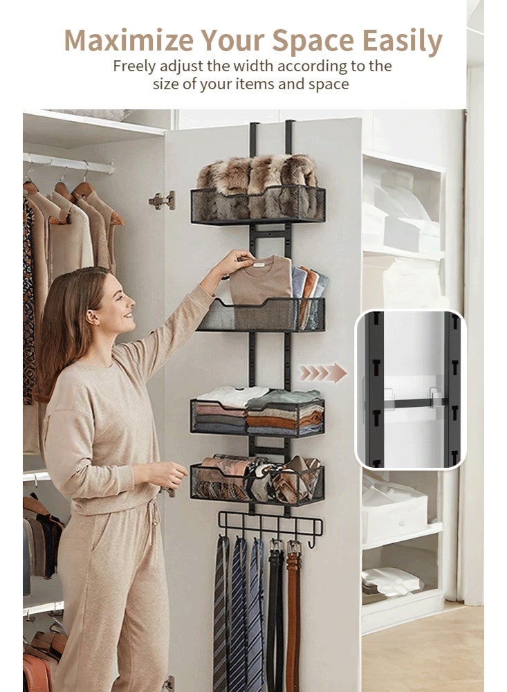 فورثكان منظم الحقائب المعلق على الباب Forthcan، حامل حقيبة معدني قابل للتعديل بـ 5 خطافات، رف تخزين للمحافظ، مناسب للخزائن والأبواب - Image 4