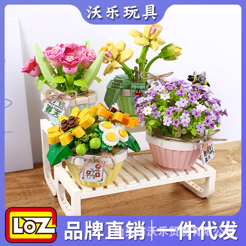 Loz Potted Building Blocks New Bouquet Building Blocks 1673 Spring Letter 1674 Girls Home Furnishings Gifts - Image 2