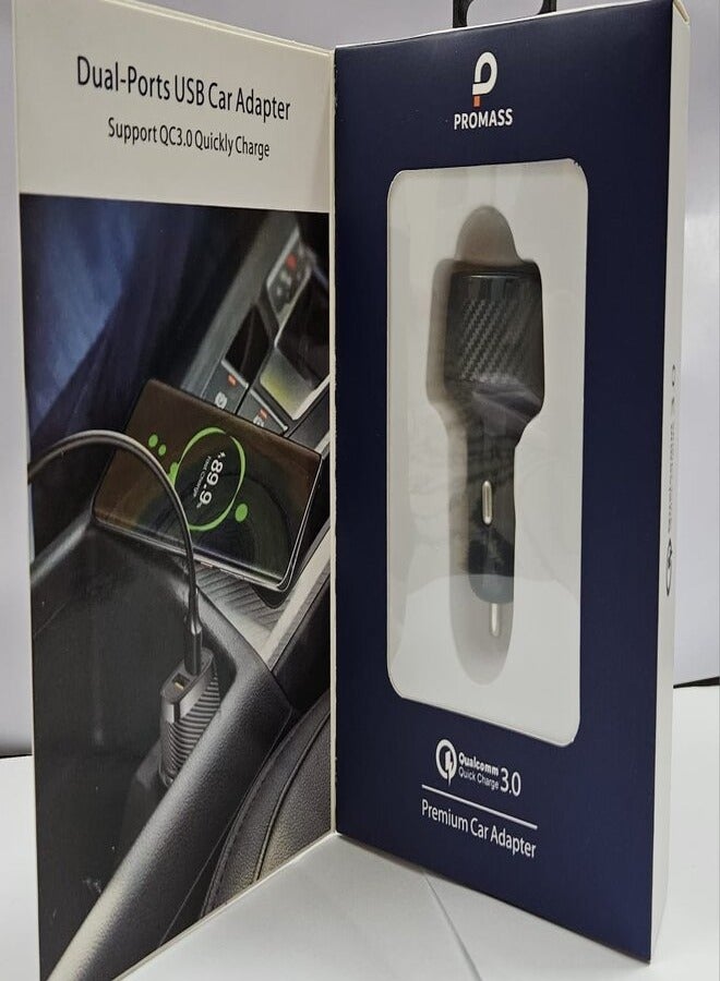 PROMASS Dual -Ports  USB Car Adapter  Output 30W QC3.0W Quickly Charger Black Colour - Image 1