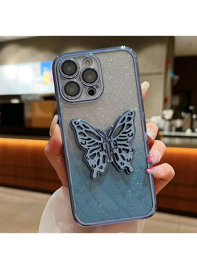 اس-توب جراب لهاتف iPhone 16، جراب هاتف TPU بتصميم فراشة ثلاثية الأبعاد، لامع متدرج مطلي بالكهرباء - Image 1