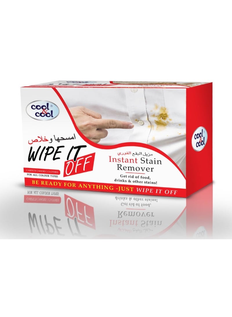 Cool & Cool Instant Stain Remover Wipes -Removes Stains from Food, Drinks, & Other Stains- 12 Wipes - Image 1