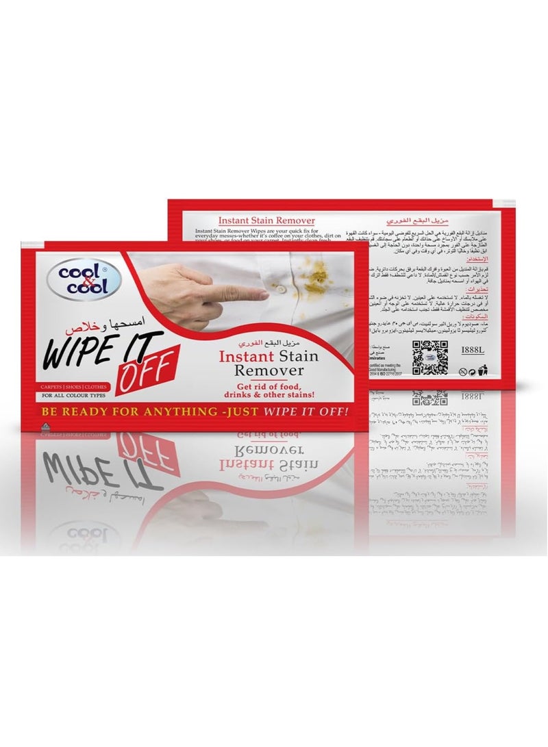 Cool & Cool Instant Stain Remover Wipes -Removes Stains from Food, Drinks, & Other Stains- 12 Wipes - Image 2