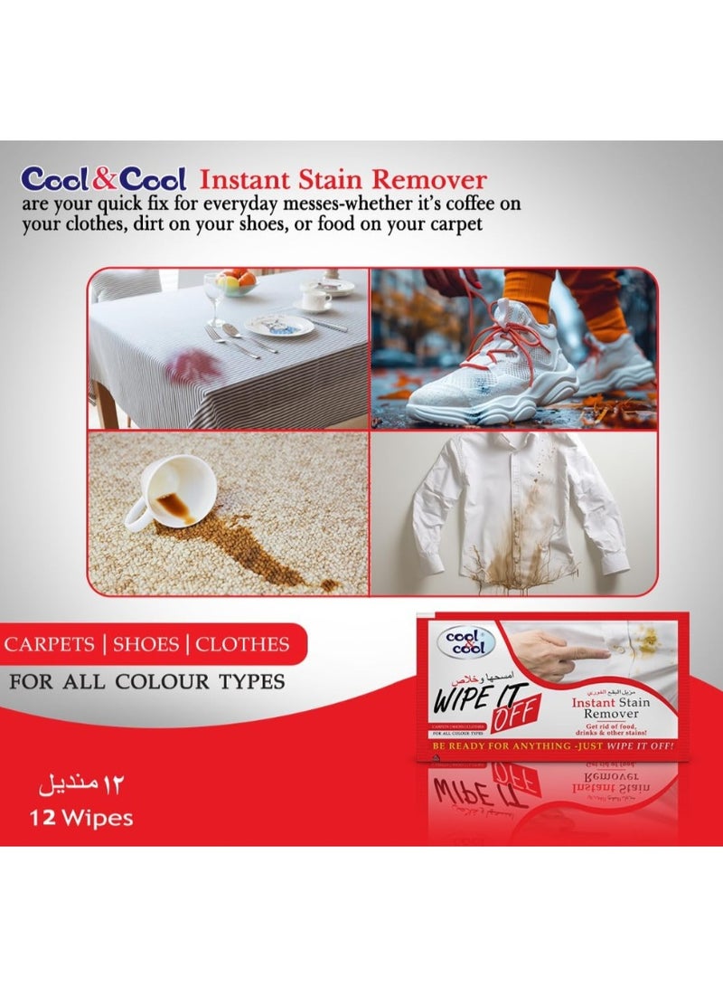 Cool & Cool Instant Stain Remover Wipes -Removes Stains from Food, Drinks, & Other Stains- 12 Wipes - Image 5