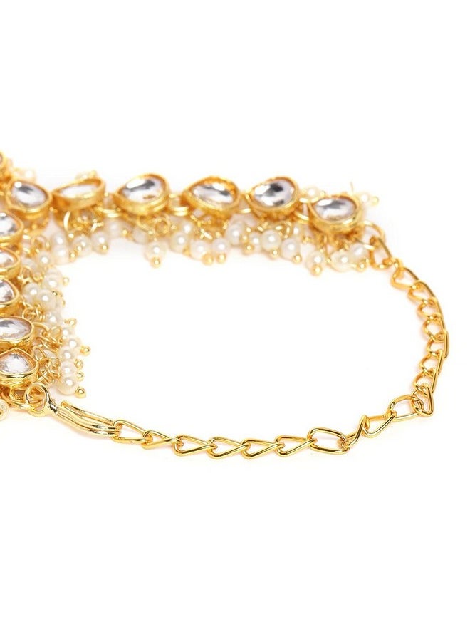 I Jewels I Jewels Traditional Gold Plated Embellish With Kundan & Pearl Adjustable Haath Phool/Panja Bracelet for Women (PIJ024W) (Pack of 1)  - Image 5
