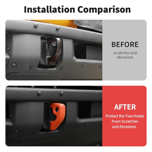 JWWY Front Bumper Tow Hook Covers Tow Trailer Hitch Receiver Cover Towing Hitch Rubber Sleeve Protector Cover Trim Fit for 2021-2025+ Ford Bronco Exterior Accessories Orange 2PCS (Fixed) - Image 3