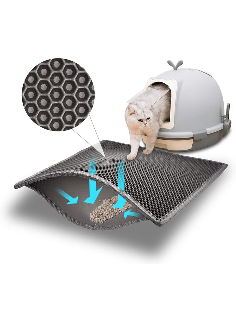 Via Saffi Cat Litter Mat 50x40cm, Kitty Litter Trapping Mat, Honeycomb Double Layer Mats, No Phthalate, Urine Waterproof, Easy Clean, Scatter Control, Catcher Litter Tray Box Rug Carpet - Image 1