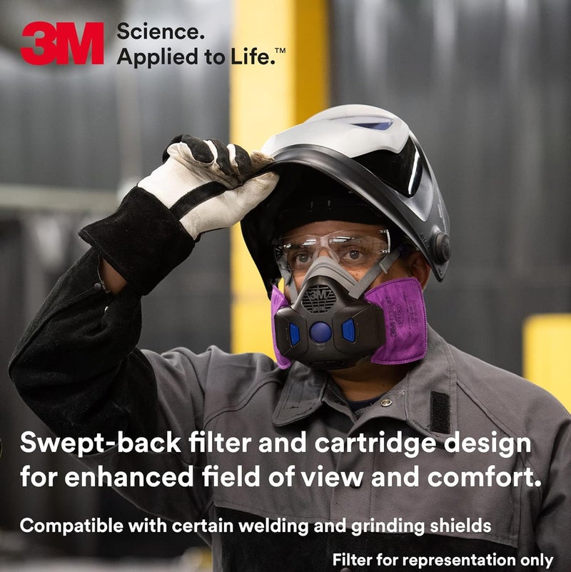 3M P100 Respirator Filter, Secure Click D3097 Nuisance Level Organic Vapor and Certain Oil and Non-oil Based Particulates Filter, NIOSH Approved, Dual-Flow for Easier Breathing, 1 Pair - Image 5