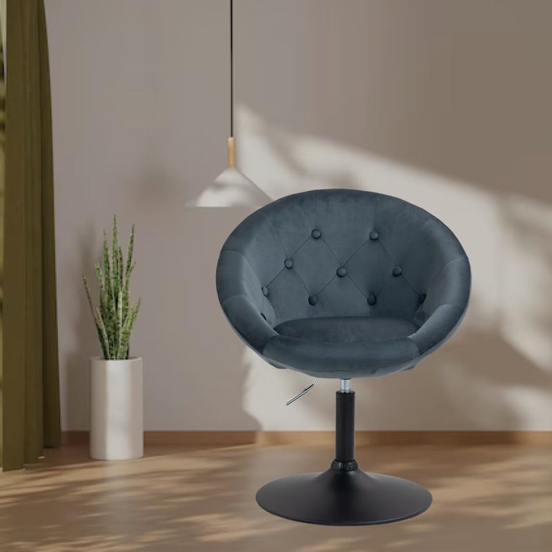 BAWARI BAWARI Vanity Accent Lounge Chair Tufted Round Back Adjustable Swivel Cocktail Chair Synthetic Standard Grey  - Image 3