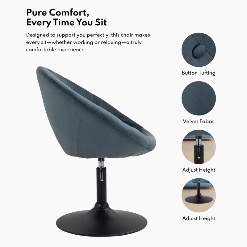 BAWARI BAWARI Vanity Accent Lounge Chair Tufted Round Back Adjustable Swivel Cocktail Chair Synthetic Standard Grey  - Image 4