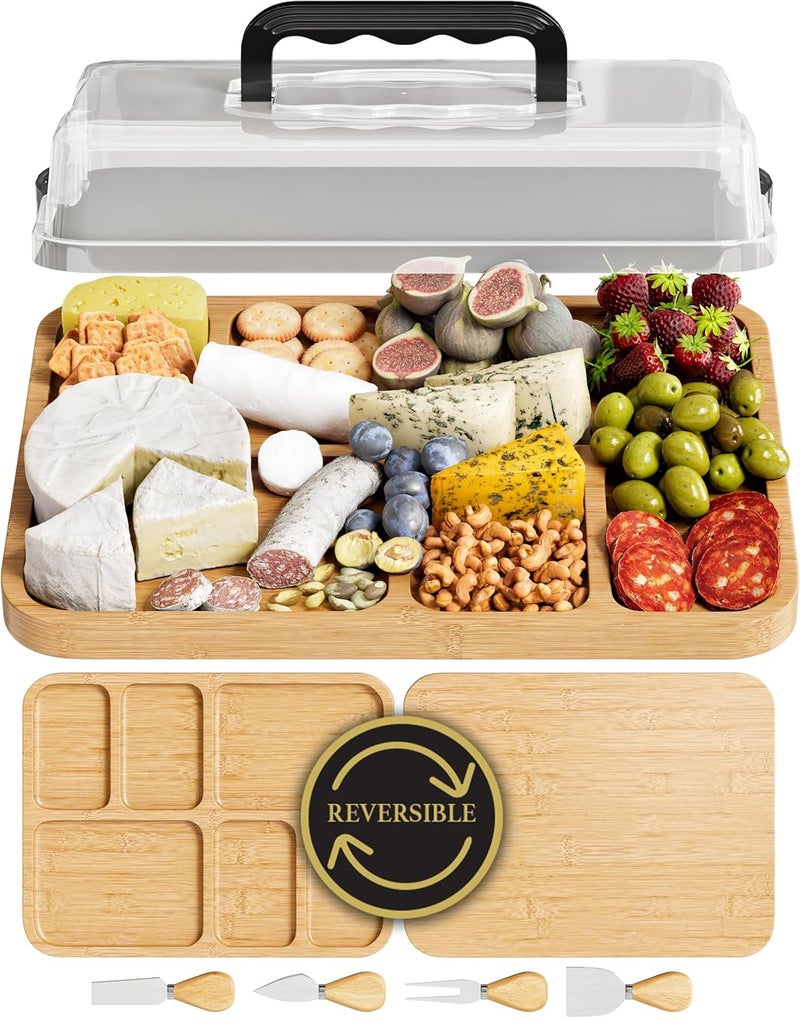 Trayful Charcuterie Board with Lid - Reversible, 2-in-1 Travel Portable Cheese Board for Picnics & Entertaining - Housewarming Gift Set Idea - Covered Snack Serving Tray - Large Food Platter - Image 1