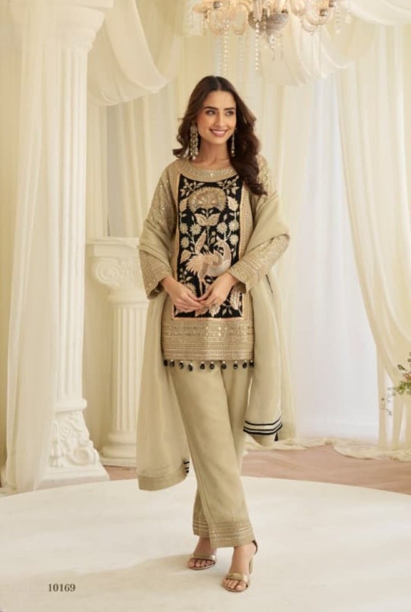 ANAITA Cream Crepe Silk Free Size Stitched Suit with Embroidery & Mirror Work - Image 1