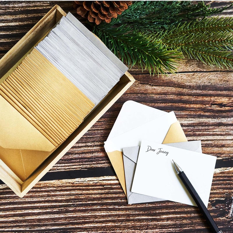 MATICAN Gift Card Envelopes - 100-Count Mini Envelopes, Paper Business Card Envelopes, Bulk Tiny Envelope Pockets for Small Note Cards, Gold and Silver, 50 Each, 4 x 2.7 Inches - Image 2
