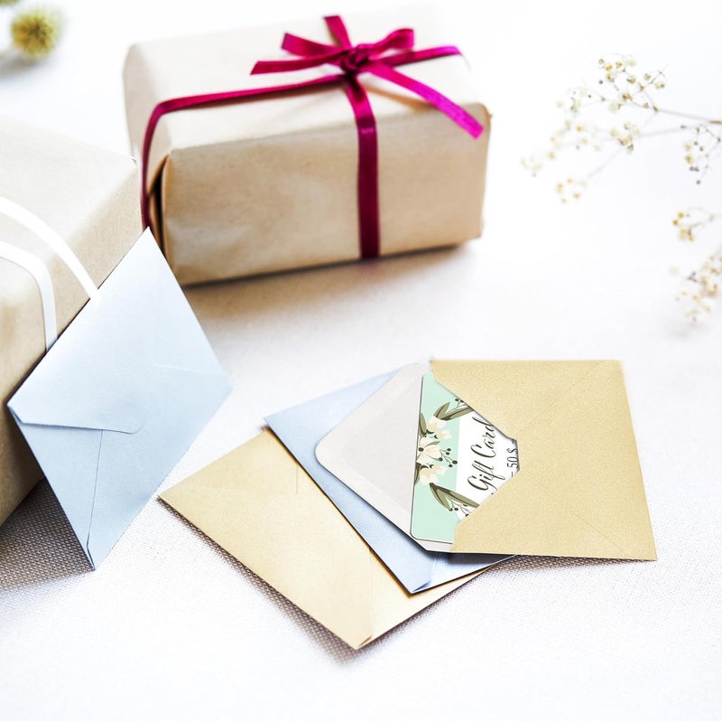 MATICAN Gift Card Envelopes - 100-Count Mini Envelopes, Paper Business Card Envelopes, Bulk Tiny Envelope Pockets for Small Note Cards, Gold and Silver, 50 Each, 4 x 2.7 Inches - Image 3
