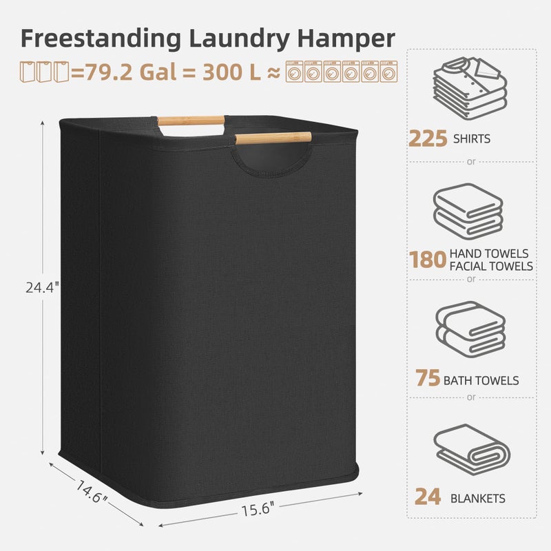 STORAGE MANIAC 3-Pack Large Laundry Hamper, 100L (26.4 Gal) Collapsible Laundry Basket with Bamboo Handles, Freestanding Waterproof Clothes Hamper for Laundry Room, Bedroom, Dorm, Towels, Toys, Black - Image 4