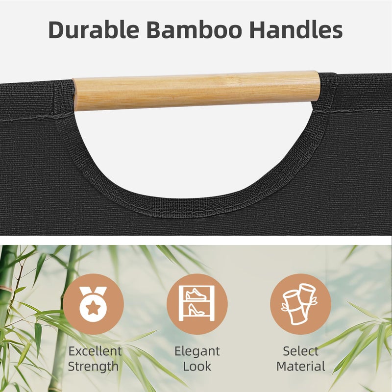 STORAGE MANIAC 3-Pack Large Laundry Hamper, 100L (26.4 Gal) Collapsible Laundry Basket with Bamboo Handles, Freestanding Waterproof Clothes Hamper for Laundry Room, Bedroom, Dorm, Towels, Toys, Black - Image 3