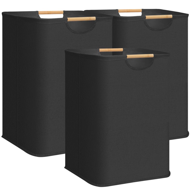 STORAGE MANIAC 3-Pack Large Laundry Hamper, 100L (26.4 Gal) Collapsible Laundry Basket with Bamboo Handles, Freestanding Waterproof Clothes Hamper for Laundry Room, Bedroom, Dorm, Towels, Toys, Black - Image 1