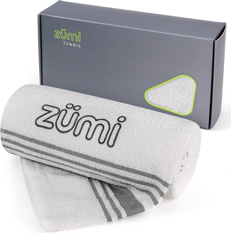ZUMI 100% Cotton Quick Dry Large Travel Towel - Soft, Thin, Compact, Highly Absorbent, Lightweight Camping Towel for Beach, Gym, Bath, Shower, Swimming, Dorm, RV - White - Image 1