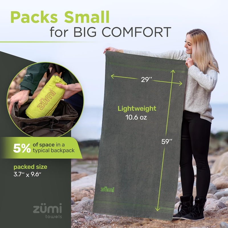 ZUMI 100% Cotton Quick Dry Large Travel Towel - Soft, Thin, Compact, Highly Absorbent, Lightweight Camping Towel for Beach, Gym, Bath, Shower, Swimming, Dorm, RV - White - Image 4