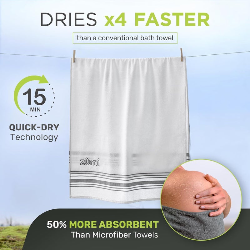 ZUMI 100% Cotton Quick Dry Large Travel Towel - Soft, Thin, Compact, Highly Absorbent, Lightweight Camping Towel for Beach, Gym, Bath, Shower, Swimming, Dorm, RV - White - Image 5