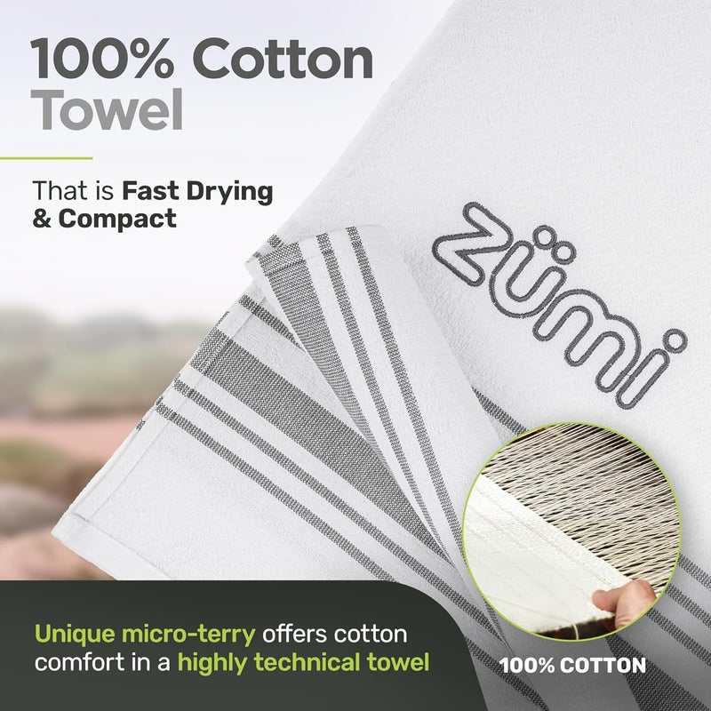 ZUMI 100% Cotton Quick Dry Large Travel Towel - Soft, Thin, Compact, Highly Absorbent, Lightweight Camping Towel for Beach, Gym, Bath, Shower, Swimming, Dorm, RV - White - Image 2