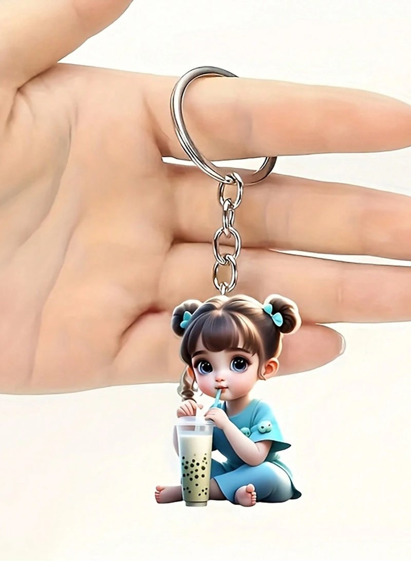 Keychain with Cute Girl Design  – Accessory for Cars and Bags - Image 1