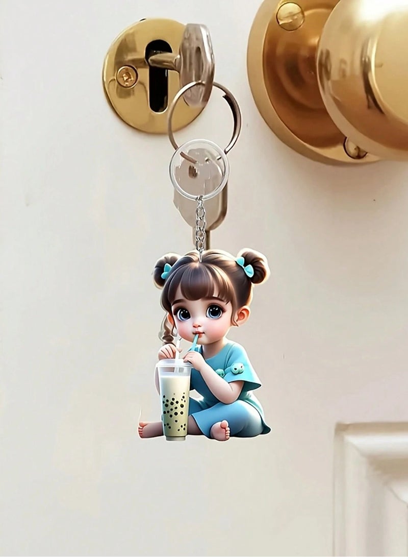 Keychain with Cute Girl Design  – Accessory for Cars and Bags - Image 3