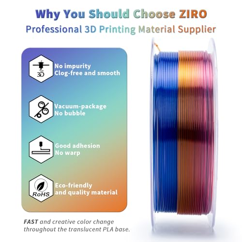 ZIRO Fast Color Changing PLA, Transluent Multicolor Filament 1.75mm, 3D Printing Material, 1kg Spool, Dimensional Accuracy +/-0.03mm, Fit Most 3D Printers, Crystal Prism - Image 3