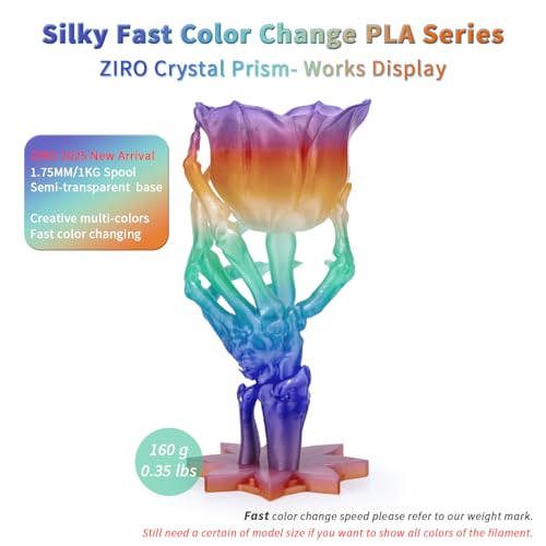 ZIRO Fast Color Changing PLA, Transluent Multicolor Filament 1.75mm, 3D Printing Material, 1kg Spool, Dimensional Accuracy +/-0.03mm, Fit Most 3D Printers, Crystal Prism - Image 2