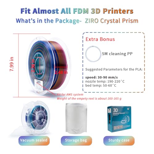 ZIRO Fast Color Changing PLA, Transluent Multicolor Filament 1.75mm, 3D Printing Material, 1kg Spool, Dimensional Accuracy +/-0.03mm, Fit Most 3D Printers, Crystal Prism - Image 5