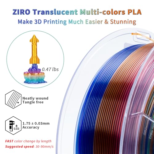 ZIRO Fast Color Changing PLA, Transluent Multicolor Filament 1.75mm, 3D Printing Material, 1kg Spool, Dimensional Accuracy +/-0.03mm, Fit Most 3D Printers, Crystal Prism - Image 4