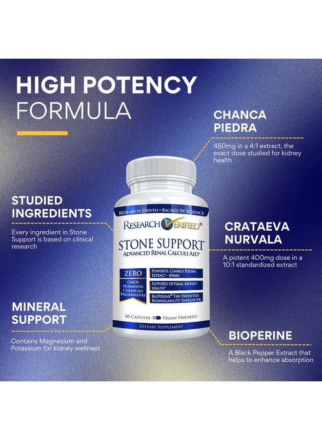Research Verified Stone Support - Optimal Kidney Stone Defense - Chanca Piedra, Crataeva Nurvala, BioPerine - Vegan - 60 Capsules - Image 2