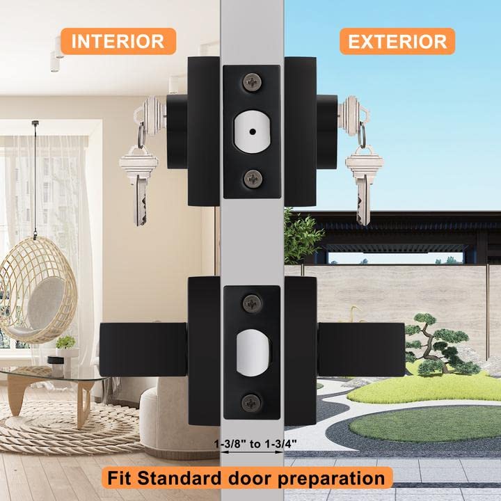 Probrico Flat Black Passage Door Lever with Double Cylinder Deadbolt Combo Keyed Alike, Modern Square Lock Set, Exterior Door Handle and Deadbolt Set,1 Pack - Image 5