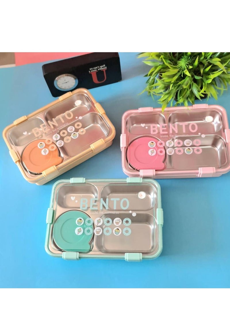 Laxon Laxon 7092 Bento stainless steel lunch box 850ml 4 Compartment with spoon - Yellow - Image 3