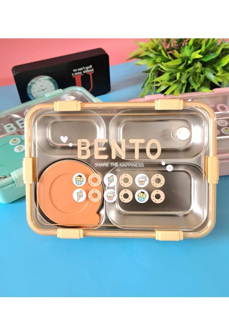 Laxon Laxon 7092 Bento stainless steel lunch box 850ml 4 Compartment with spoon - Yellow - Image 2