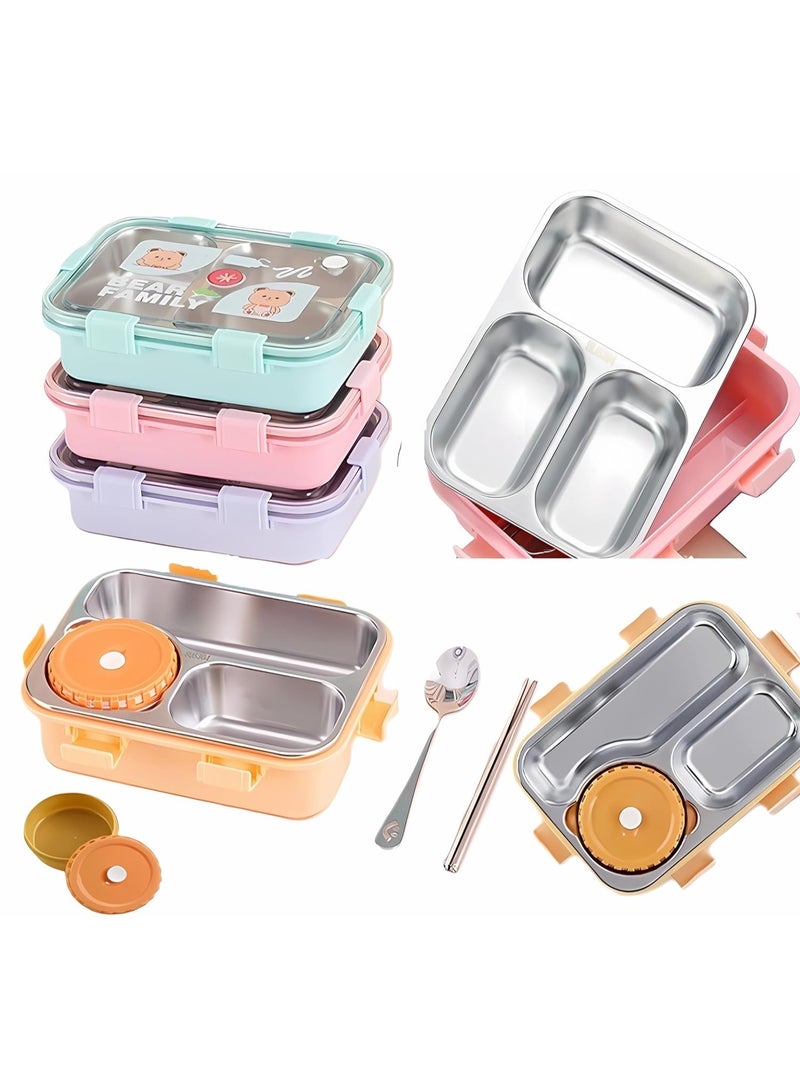 Laxon Laxon 7092 Bento stainless steel lunch box 850ml 4 Compartment with spoon - Yellow - Image 4
