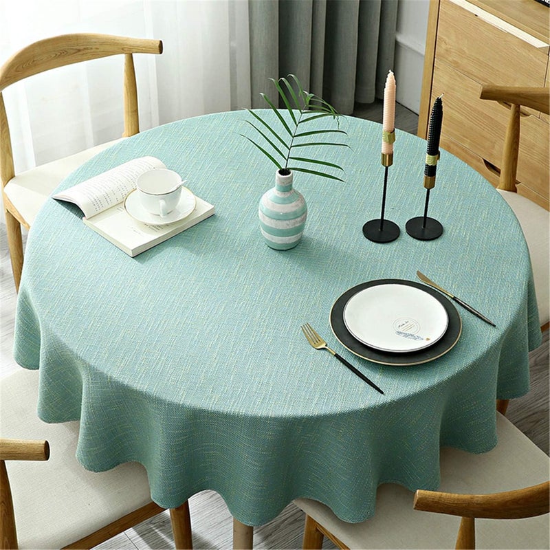 Fhberni Heavy Weight Round Tablecloth Decorative Solid Color Table Cover Cotton Linen Table Cloth for Kitchen Dining Home Tabletop Decoration Aqua Round  63 - Image 2
