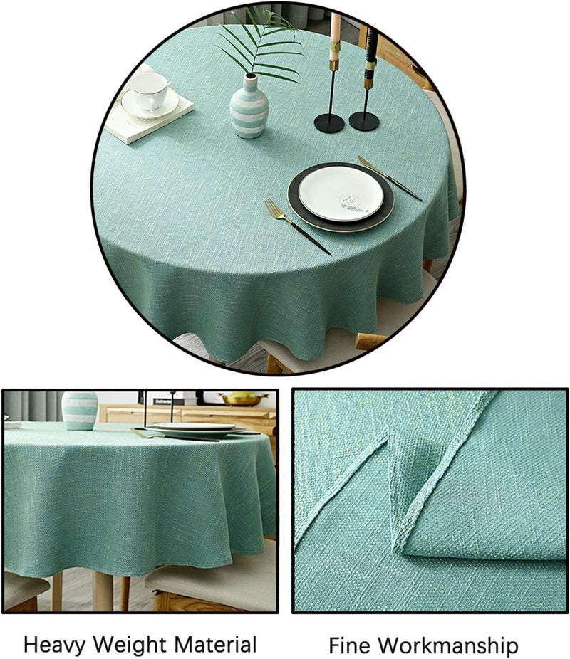 Fhberni Heavy Weight Round Tablecloth Decorative Solid Color Table Cover Cotton Linen Table Cloth for Kitchen Dining Home Tabletop Decoration Aqua Round  63 - Image 3